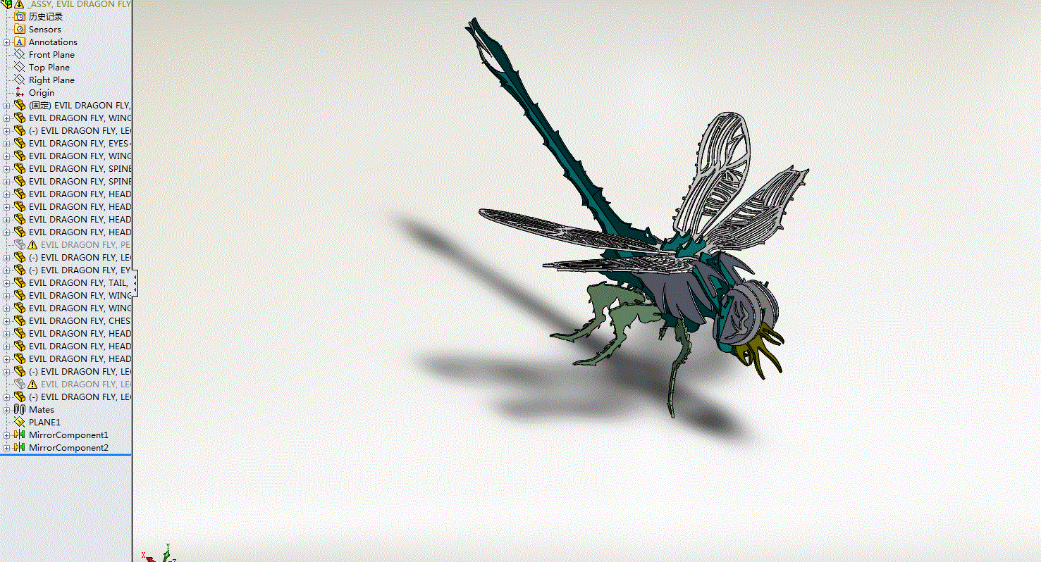 金属板片拼图-蜻蜓SW模型3D模型（参数可编辑）.zip