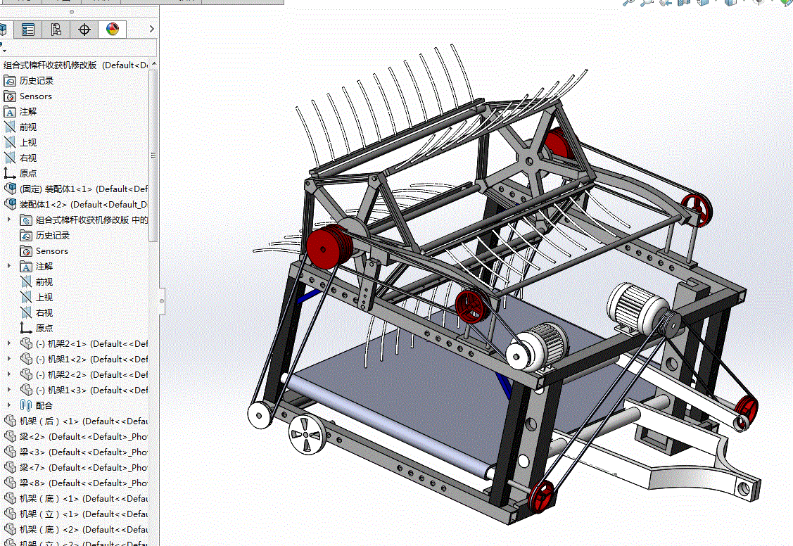 组合式棉杆拔杆机的设计【三维SW】【含5张CAD图纸、说明书全稿】.zip