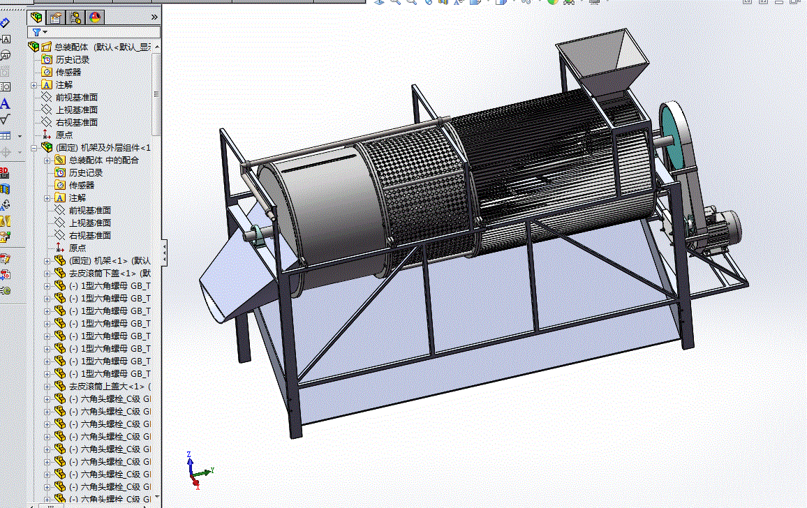 【NJ329】核桃去青皮机—拨杆螺旋刀去青皮机设计【含SolidWorks三维图+15张CAD图+说明书】.rar
