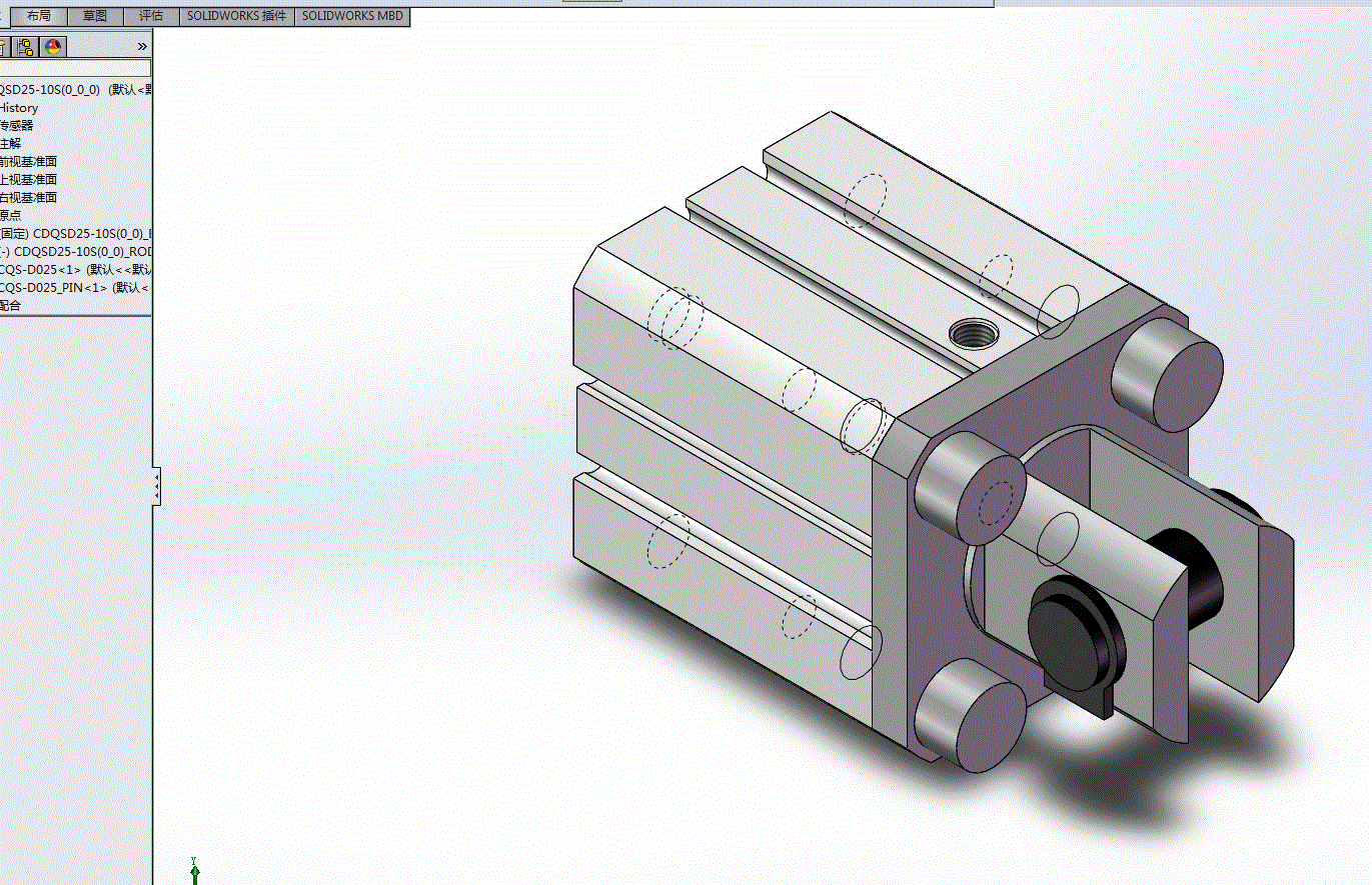 薄型氣缸標準型單杆單作用cdqsd2510s三維模型參數可編輯zip